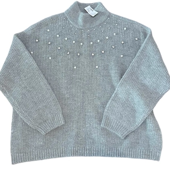 Maurice’s sweater pearl rhinestone embellished NWT gray size 1X plus relaxed fit - Picture 3 of 9